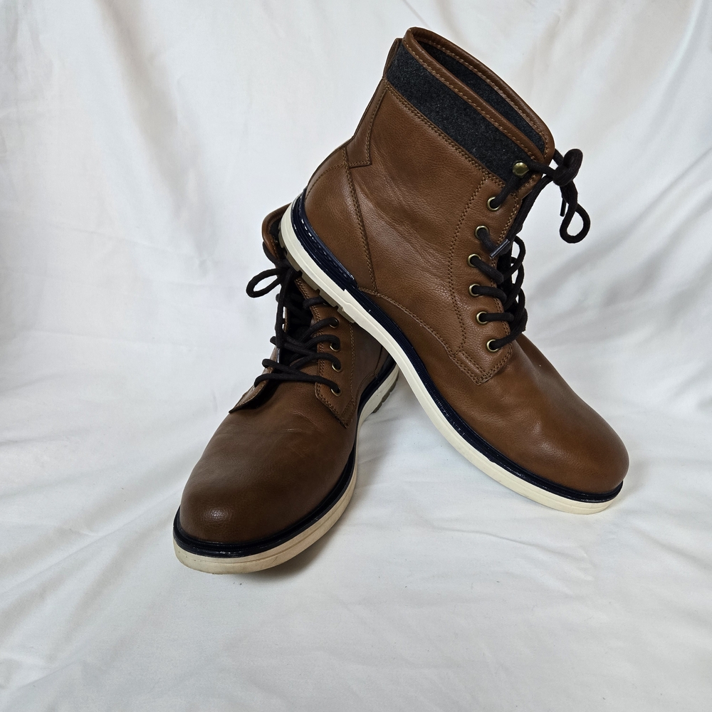 A + Target Men's Archibald Brown Faux Leather‎ Lace Up Casual Ankle Boots Sz 13